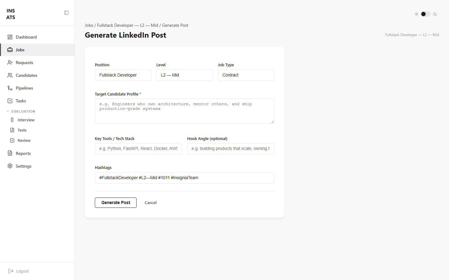 Hasil generate job post