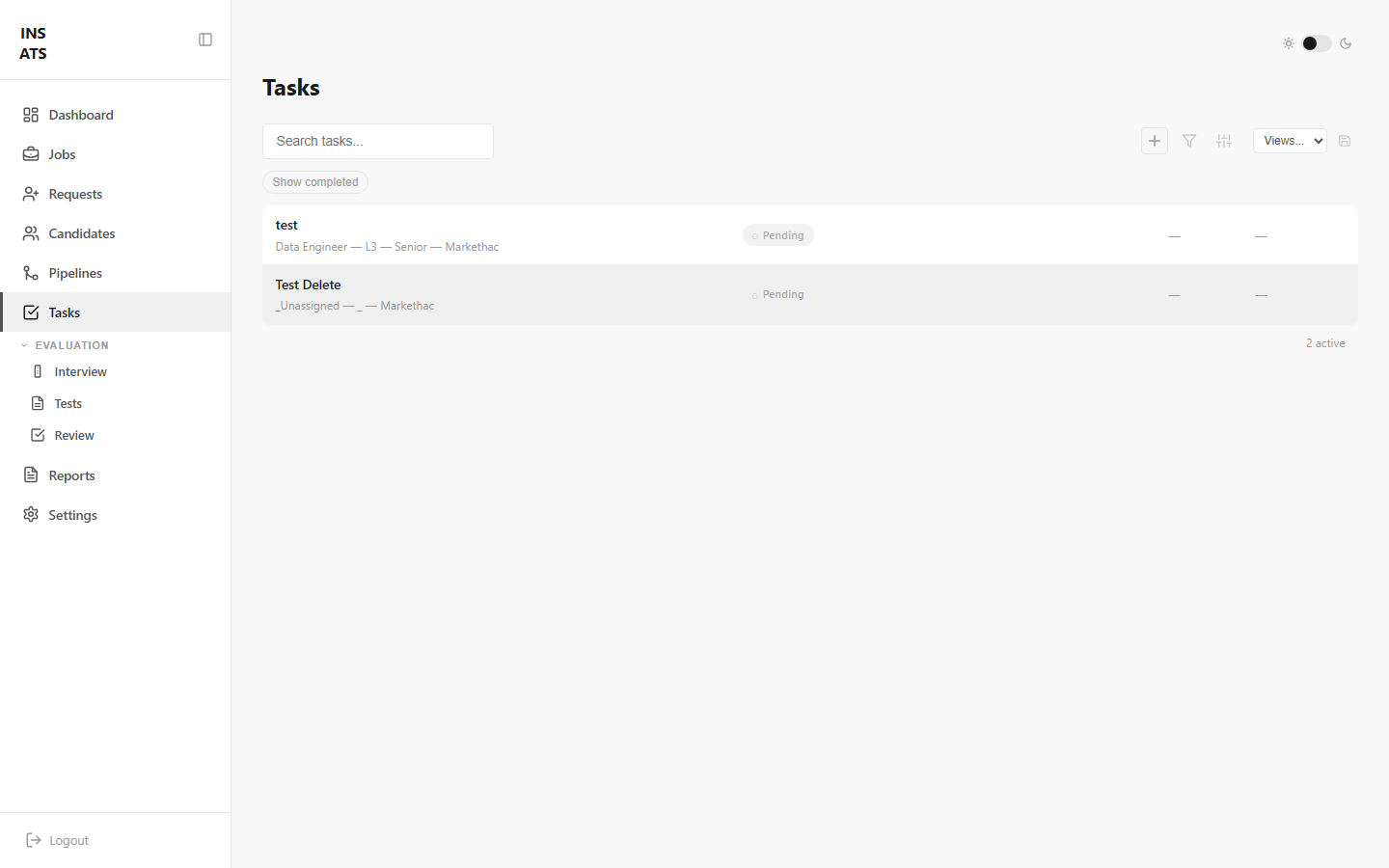 Task list dengan filter